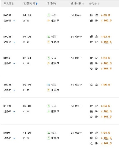 长沙到张家途经哪些城市